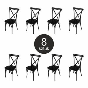 Krzesło drewniane bankietowe kuchenne rustykalne FURVERO BOHO drewno bukowe czarny ZESTAW 8 szt N