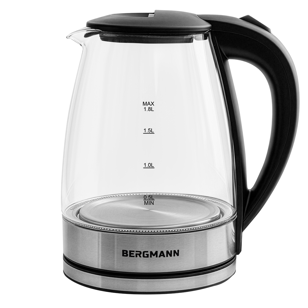 Czajnik elektryczny szklany BERGMANN ZH002 1,8L 2200W podstawa inox N - obrazek 2