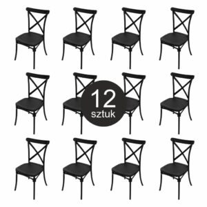 Krzesło bankietowe industrialne FURVERO BOHO PP poduszka ekoskóra kolor czarny ZESTAW 12 szt N