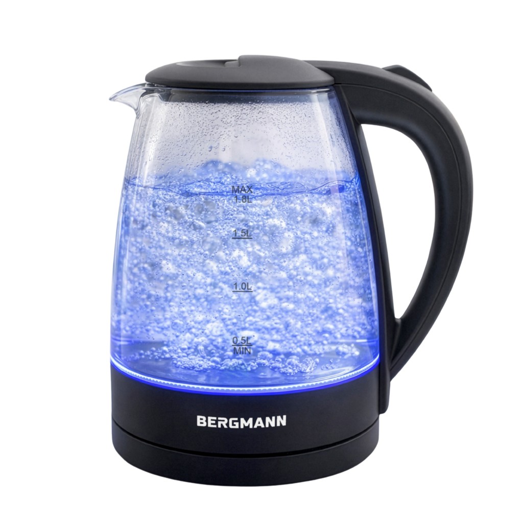 Czajnik elektryczny szklany BERGMANN ZH001 1,8L 2200W podstawa czarna N