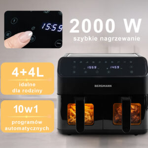 Frytkownica beztłuszczowa BERGMANN YA 2 komory poziome 4l+4l 2000W N
