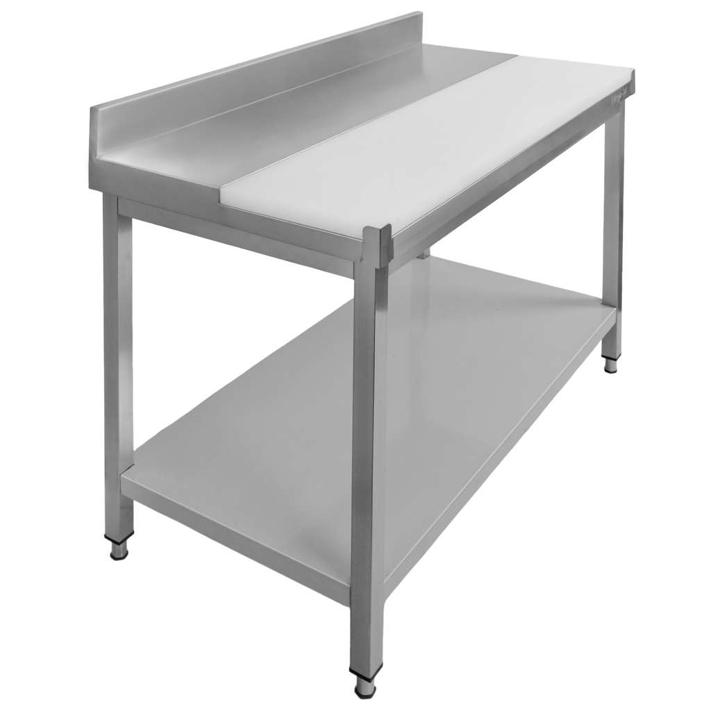 Stół ze stali nierdzewnej przyścienny z płytą polietylenową i półką Mega-M S-120 cm G-70 cm H-85 cm N - obrazek 2