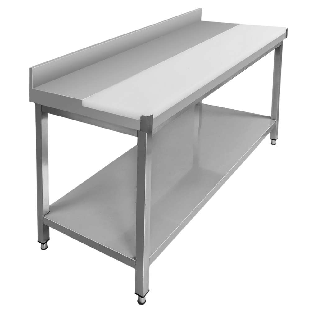 Stół ze stali nierdzewnej przyścienny z płytą polietylenową i półką Mega-M S-150 cm G-70 cm H-85 cm N - obrazek 3