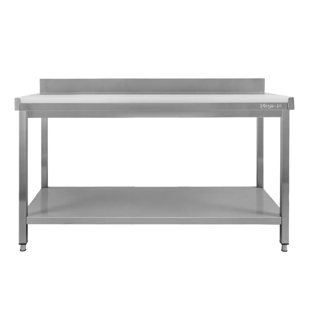 Stół ze stali nierdzewnej przyścienny z płytą polietylenową i półką Mega-M S-150 cm G-70 cm H-85 cm N - obrazek 2