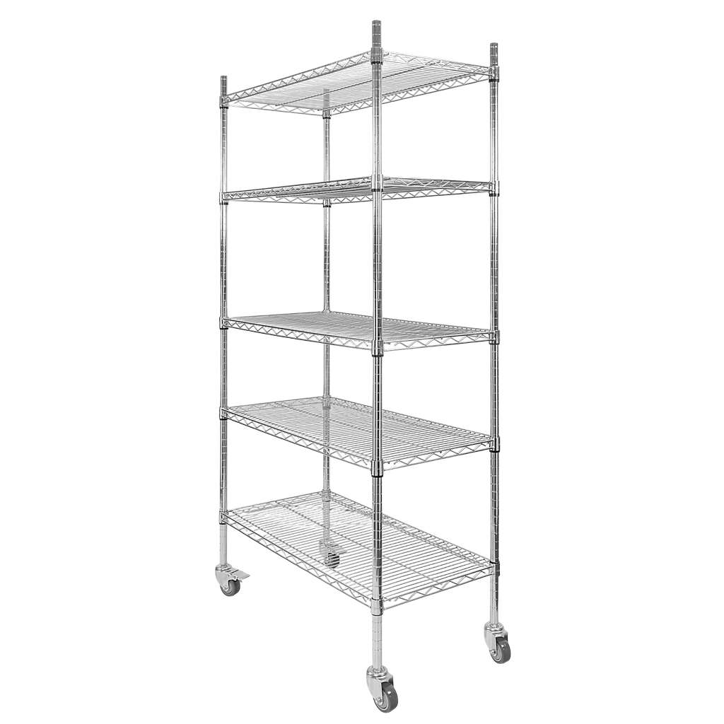 Regał chromowany gastronomiczny na kółkach Mega-M 5-półkowy H-180 L-90 G-45 N - obrazek 3