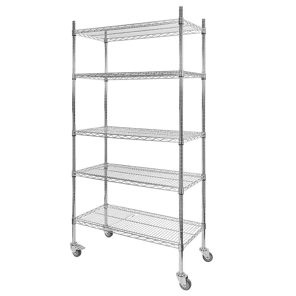 Regał chromowany gastronomiczny na kółkach Mega-M 5-półkowy H-180 L-90 G-45 N