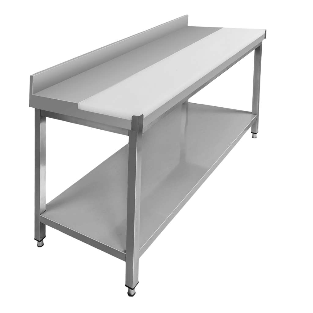 Stół ze stali nierdzewnej przyścienny z płytą polietylenową i półką Mega-M S-180 cm G-60 cm H-85 cm N - obrazek 4