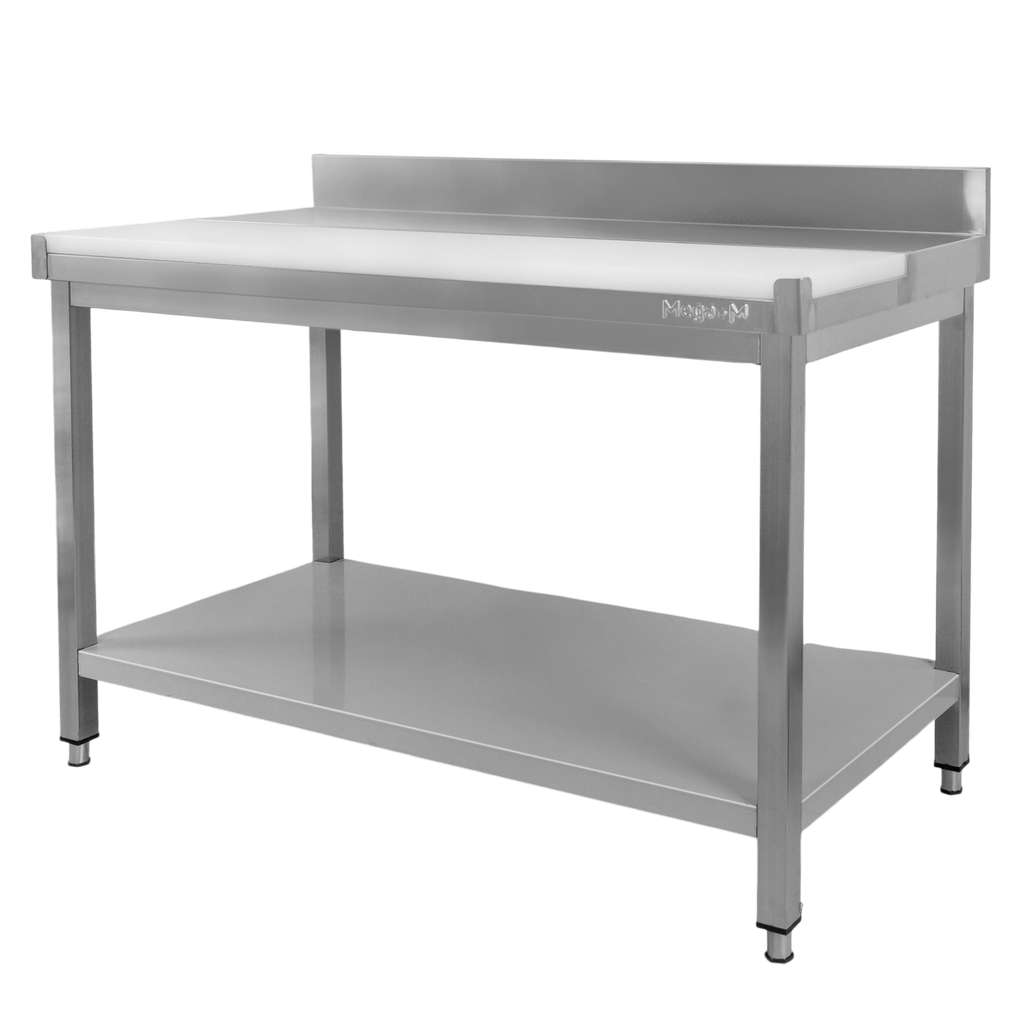 Stół ze stali nierdzewnej przyścienny z płytą polietylenową i półką Mega-M S-120 cm G-70 cm H-85 cm N - obrazek 3