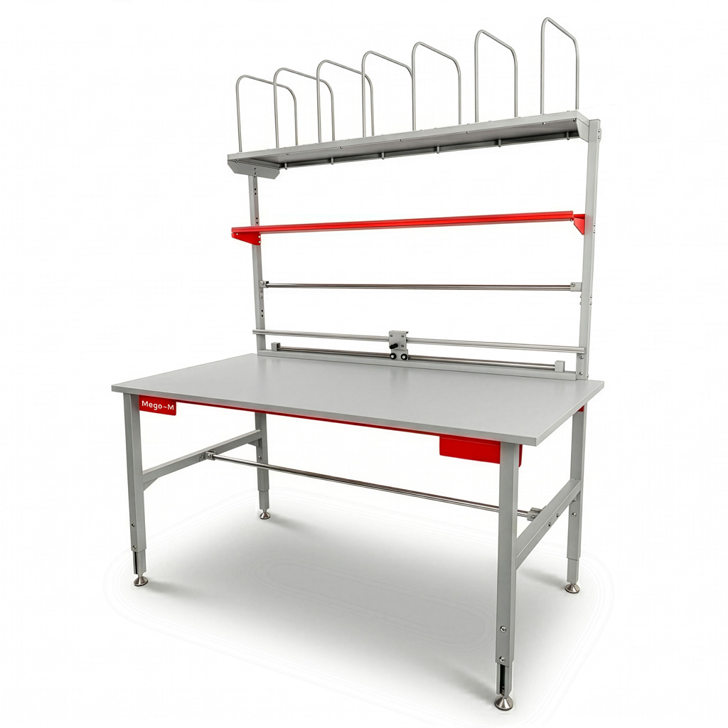 Stół do pakowania Mega-M S-200 cm x G-80 cm x H-85-100 cm / regulowane nogi / szary N