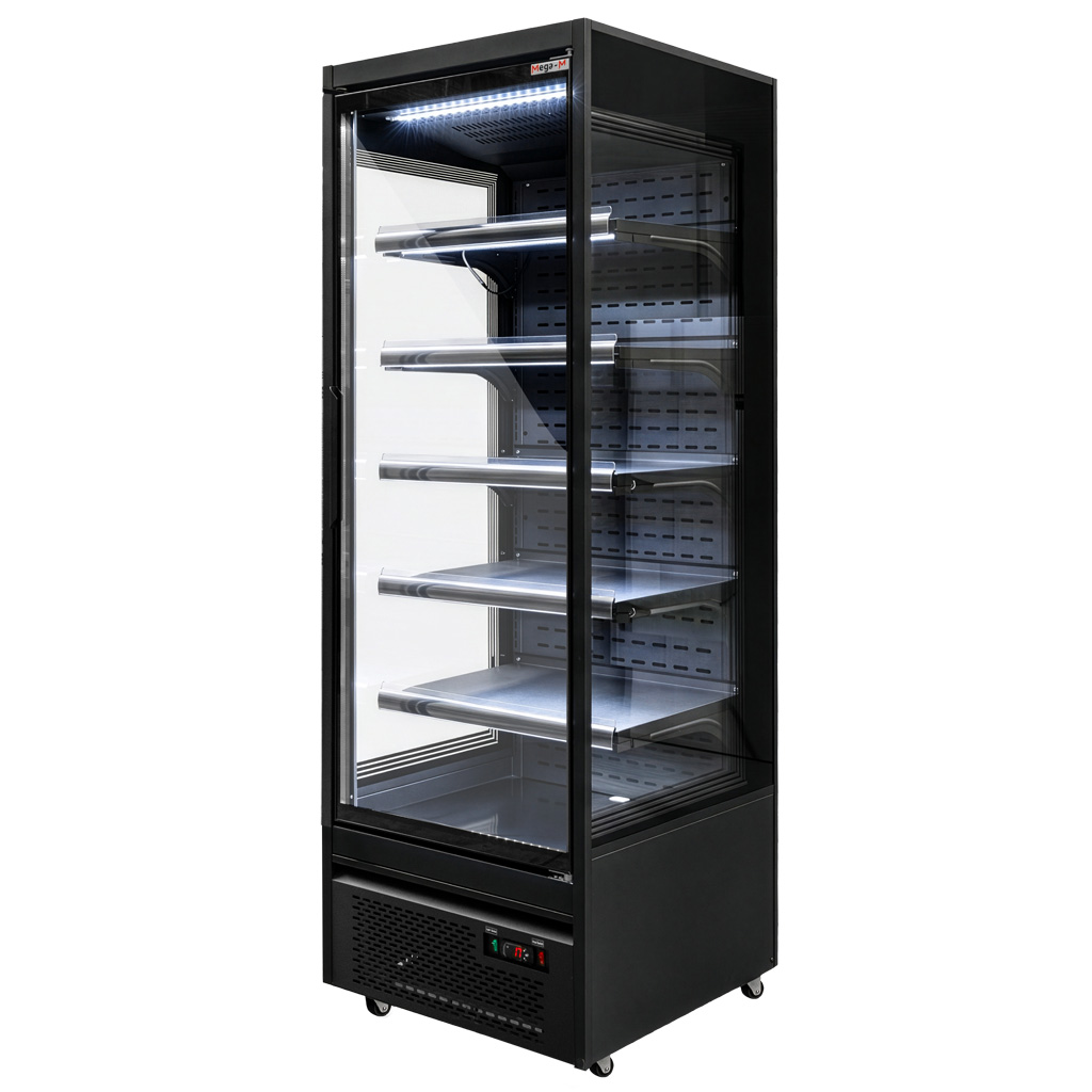 Regał chłodniczy Mega-M HUGO PLUS RU L-70 cm G-72 cm H-205 cm black drzwi transparentne N