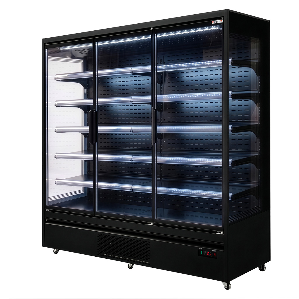 Regał chłodniczy Mega-M HUGO PLUS RU L-188 cm G-72cm H-205 cm black drzwi transparentne
