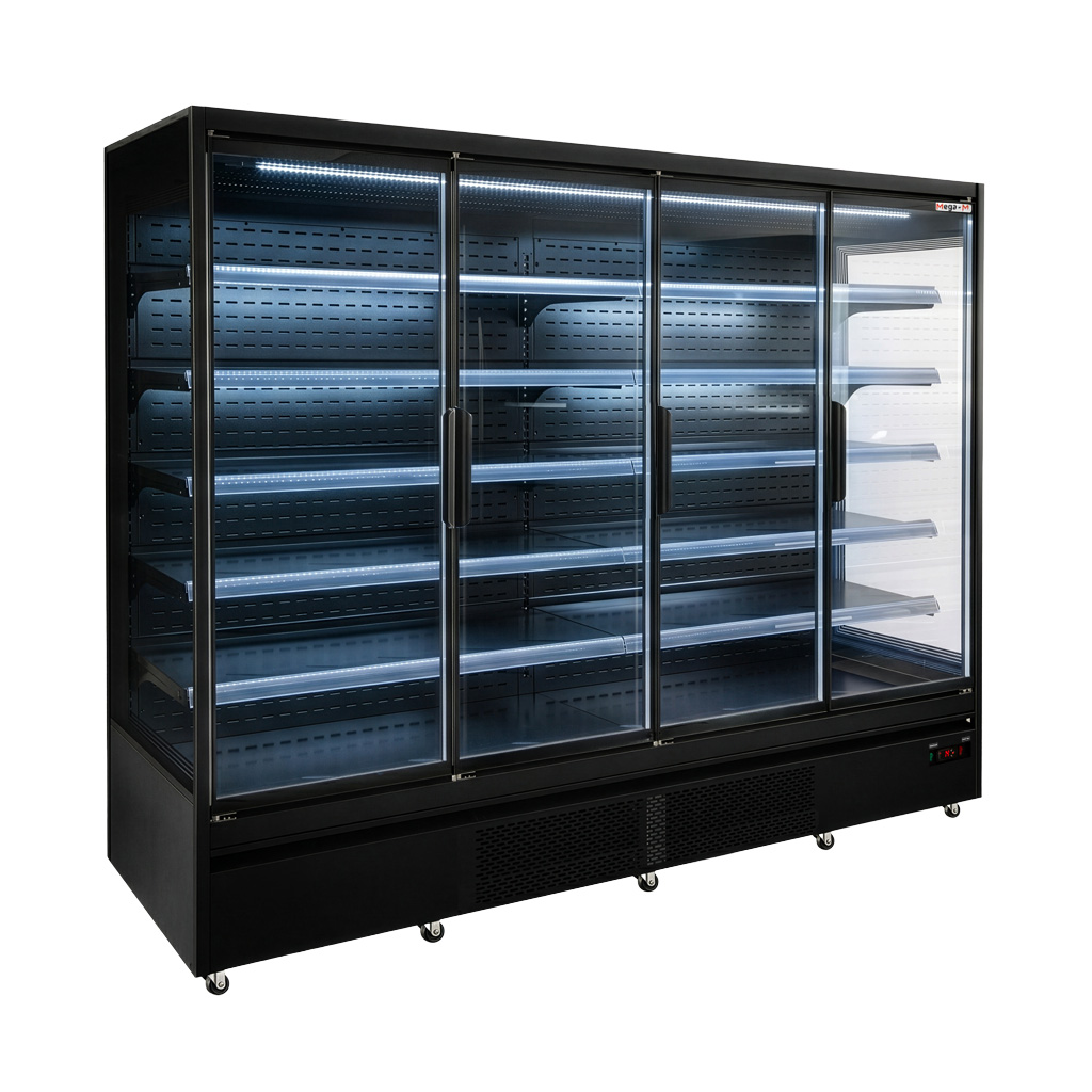 Regał chłodniczy Mega-M HUGO PLUS RU L-250 cm G-72cm H-205 cm black drzwi transparentne - obrazek 2