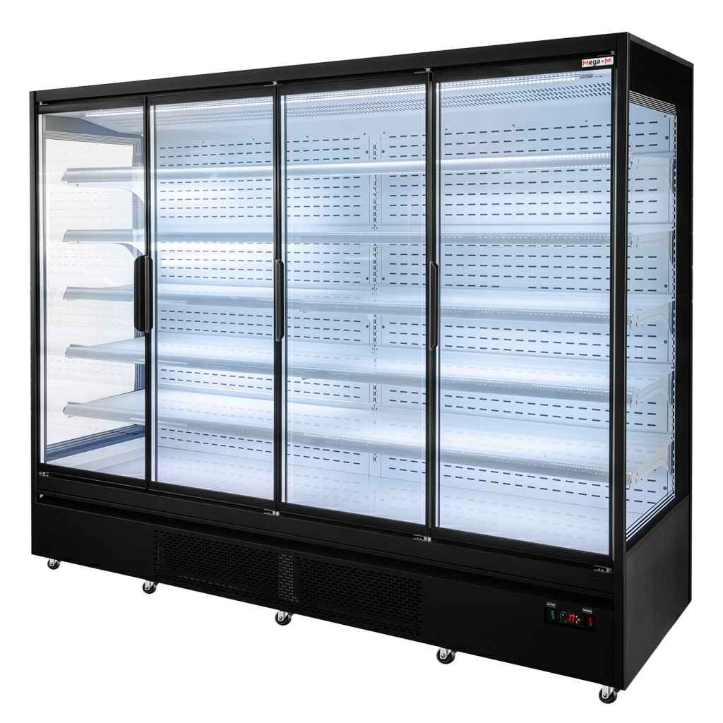 Regał chłodniczy Mega-M HUGO PLUS RU L-250 cm G-72cm H-205 cm drzwi transparentne