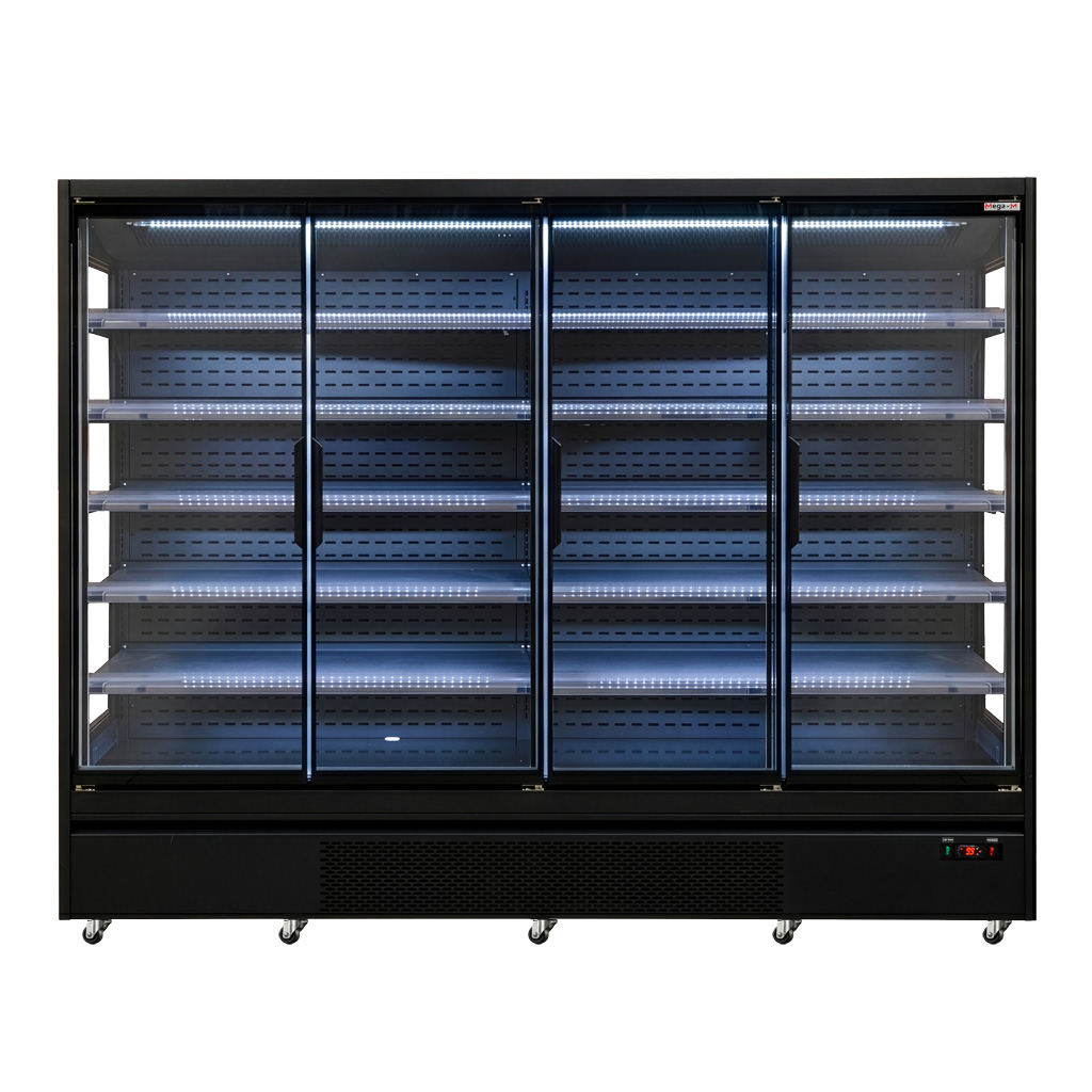Regał chłodniczy Mega-M HUGO PLUS RU L-250 cm G-72cm H-205 cm black drzwi transparentne - obrazek 3