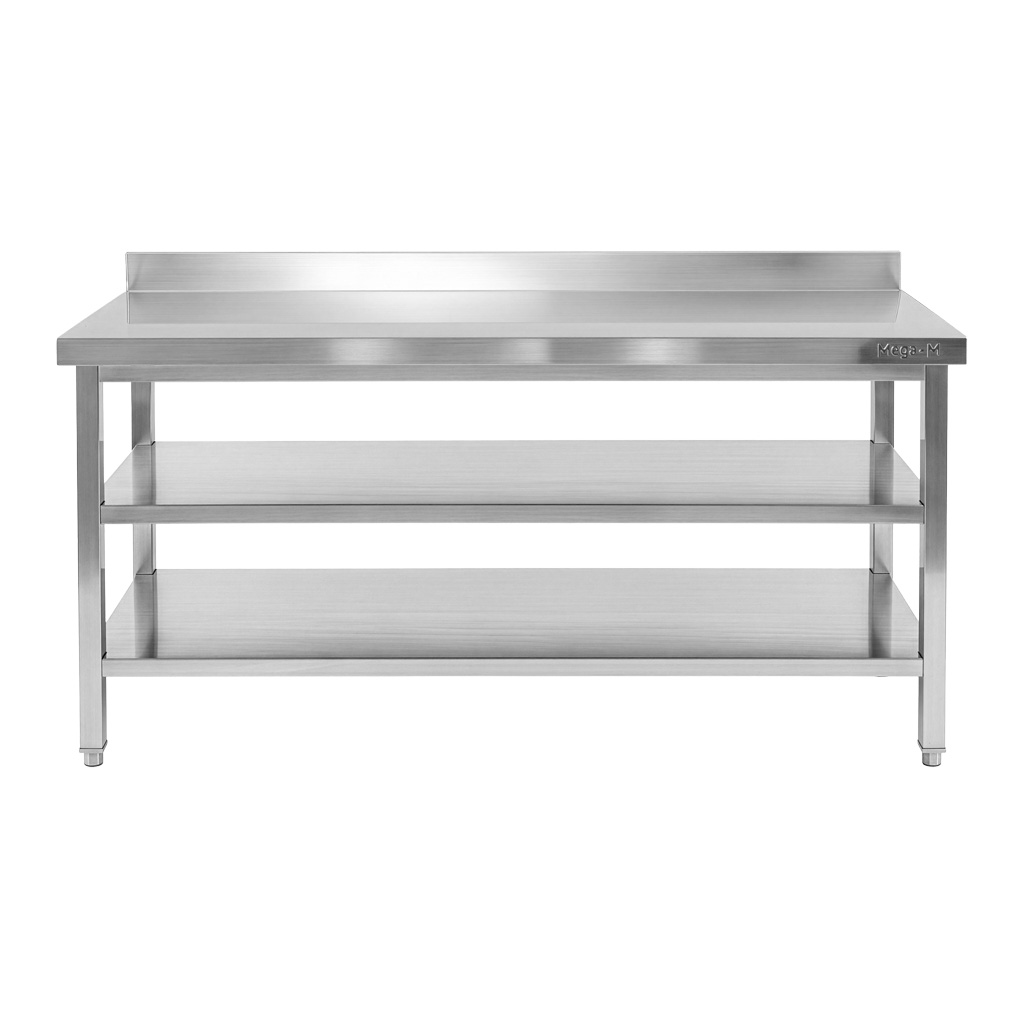 Stół ze stali nierdzewnej przyścienny z 2-ma półkami Mega-M X STANDARD S-200cm G-70 cm H-85 cm N - obrazek 2